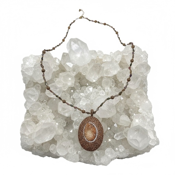 Handmade Druzy Gemstone Necklace – Sparkling Crystal Pendant, Boho Jewelry Gift - Picture 1 of 15